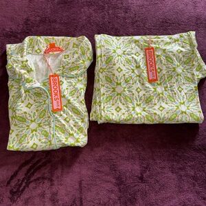 Brooks White Pajama Set with Lime Green Floral Geometric Print